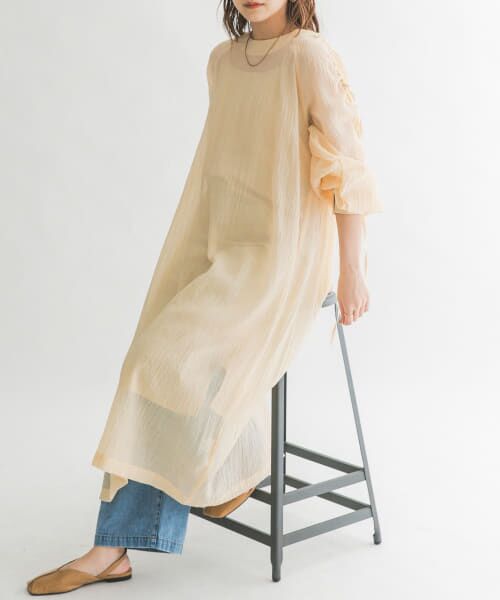 ＊＊KBF / ケービーエフ ワンピース | シアーストライプボリュームドレス（APRICOT）