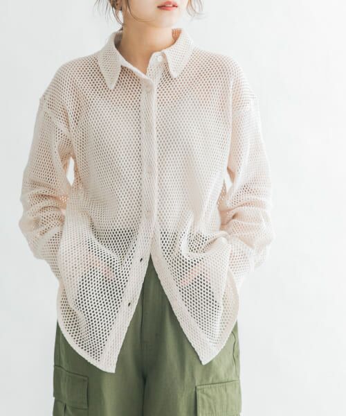 ＊＊KBF / ケービーエフ シャツ・ブラウス | メンズライクメッシュシャツ（IVORY）