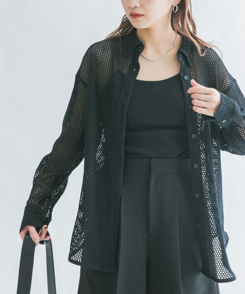 ＊＊KBF / ケービーエフ シャツ・ブラウス | メンズライクメッシュシャツ（BLACK）