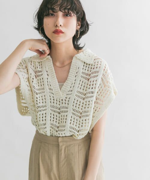 ＊＊KBF / ケービーエフ ニット・セーター | 透かし編みルーズニットベスト（OFF）