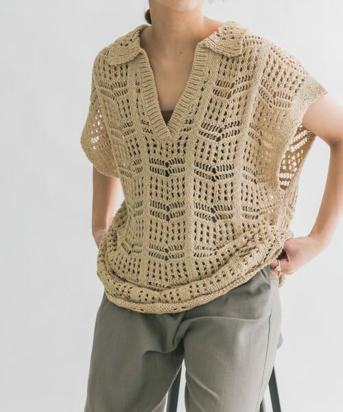＊＊KBF / ケービーエフ ニット・セーター | 透かし編みルーズニットベスト（BEIGE）