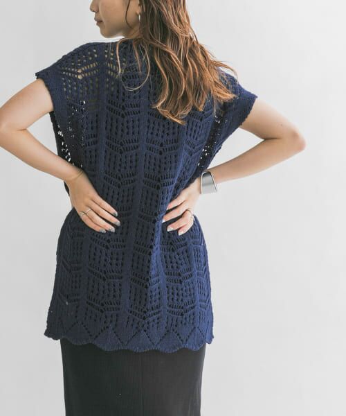 ＊＊KBF / ケービーエフ ニット・セーター | 透かし編みルーズニットベスト（NAVY）