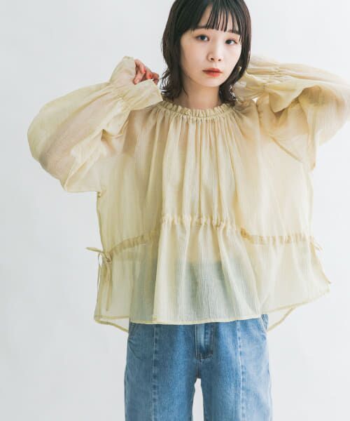 ＊＊KBF / ケービーエフ シャツ・ブラウス | ウエストギャザリングシアーブラウス（YELLOW BEG）