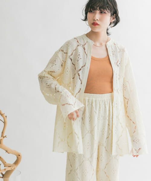 ＊＊KBF / ケービーエフ その他アウター | レースバンドカラーシャツジャケット（IVORY）