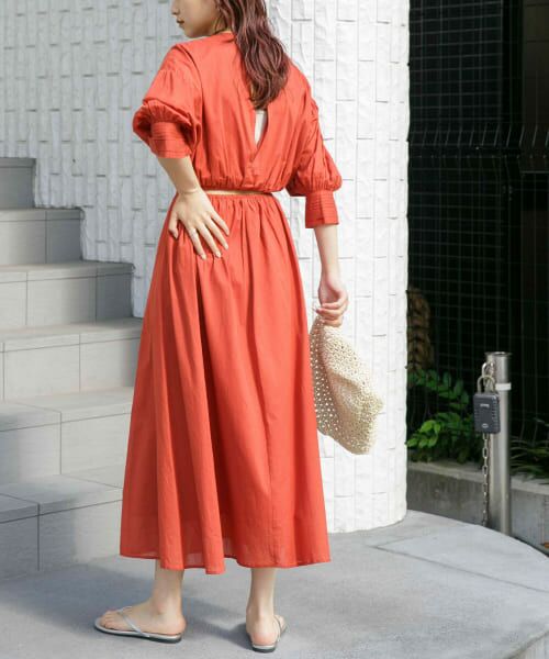 ＊＊KBF / ケービーエフ ワンピース | BACKオープンボリュームスリーブワンピース（TERRACOTTA）
