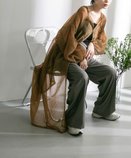 ＊＊KBF / ケービーエフ ワンピース | 『WEB/一部店舗限定』ボリュームスリーブシアーワンピース（BROWN）