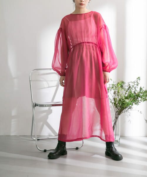 ＊＊KBF / ケービーエフ ワンピース | 『WEB/一部店舗限定』ボリュームスリーブシアーワンピース（BERRY）