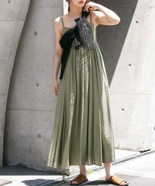 ＊＊KBF / ケービーエフ ワンピース | 『34サイズ/低身長向けも展開』カップインギャザーキャミワンピース（KHAKI）