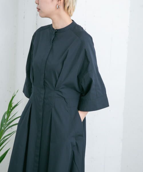 ＊＊KBF / ケービーエフ ワンピース | フロントタックバンドカラーシャツワンピース（NAVY）