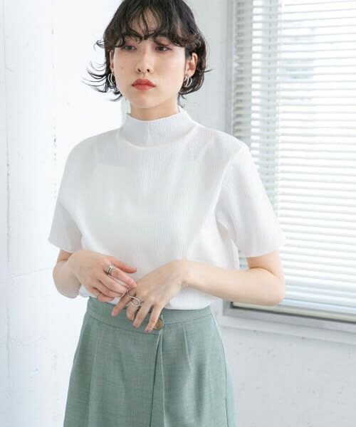 ＊＊KBF / ケービーエフ Tシャツ | プリーツハイネックトップス（WHITE）