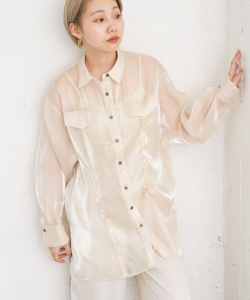 ＊＊KBF / ケービーエフ シャツ・ブラウス | ドロストデザインシアーシャツ（IVORY）