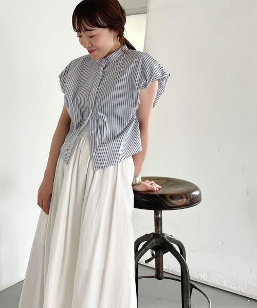 ＊＊KBF / ケービーエフ シャツ・ブラウス | パフスリーブストライプシャツ（WHITE）