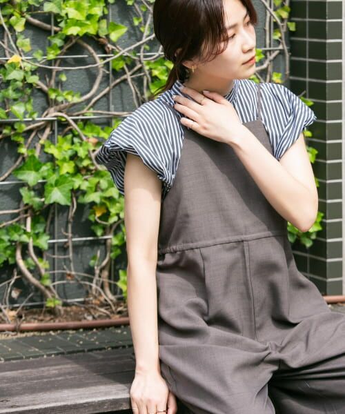 ＊＊KBF / ケービーエフ シャツ・ブラウス | パフスリーブストライプシャツ（CHARCOAL）