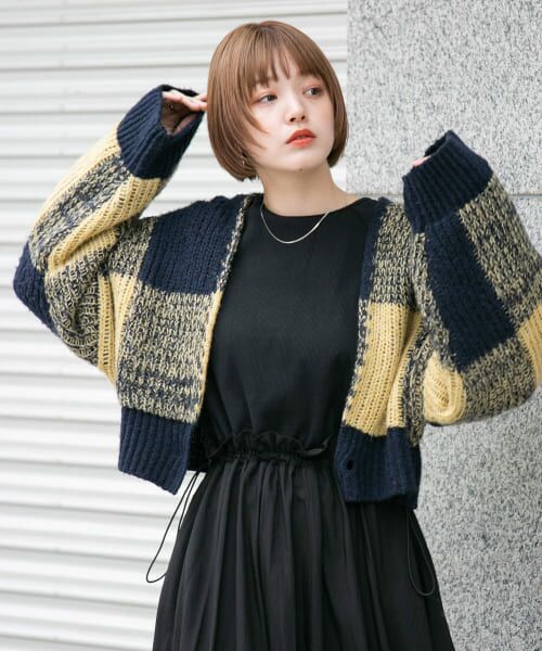 【45rpm/45DASH】タータンチェック変形ボレロ　カーディガン　3 フラッグチェック ニットカーディガン MY13957【DO NOT TAG