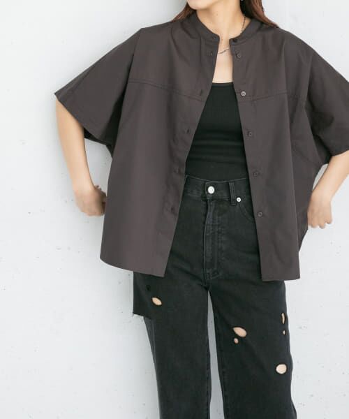 ＊＊KBF / ケービーエフ シャツ・ブラウス | スイッチングボックスシルエットシャツ（CHARCOAL）