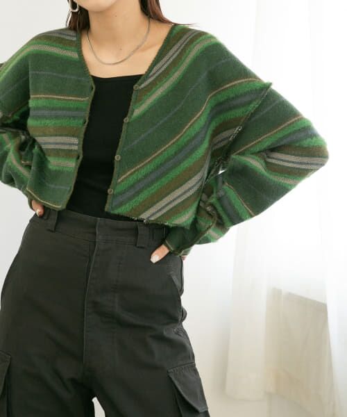 ＊＊KBF / ケービーエフ ニット・セーター | リバーシブルマルチボーダーニット（GREEN MIX）