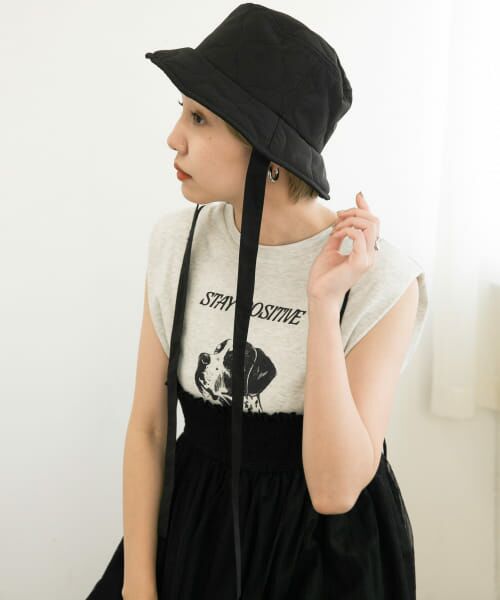 ＊＊KBF / ケービーエフ ハット | リボン付きキルティングバケットHAT（BLACK）