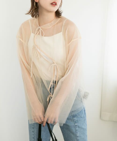 ＊＊KBF / ケービーエフ Tシャツ | チュールリボントップス（L.BEIGE）