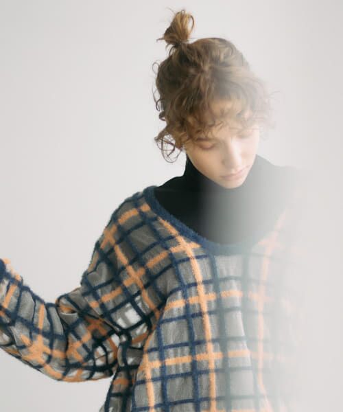 ＊＊KBF / ケービーエフ ニット・セーター | シアーチェックフェザーニット（NAVY）