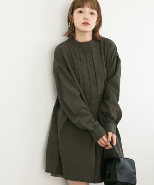 ＊＊KBF / ケービーエフ ワンピース | フロントタックカットオフミニドレス（DARK GREEN）