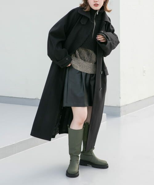 ＊＊KBF / ケービーエフ ステンカラーコート | コクーンロングコート（BLACK）