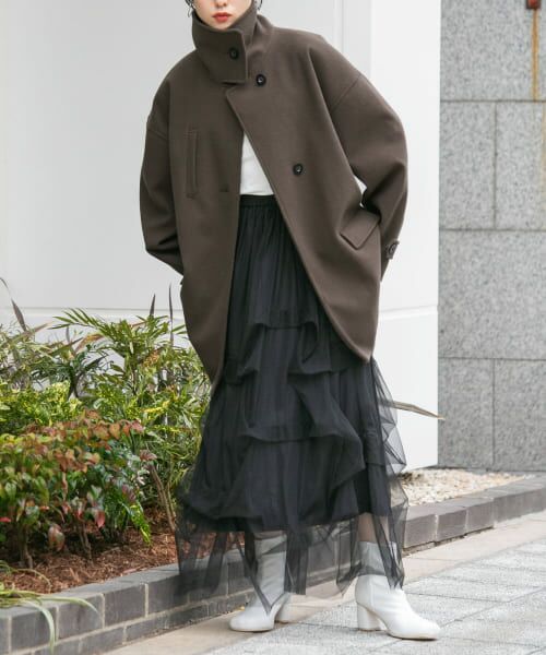 ＊＊KBF / ケービーエフ その他アウター | スタンドカラーコクーンミドルコート（D.MOCHA）