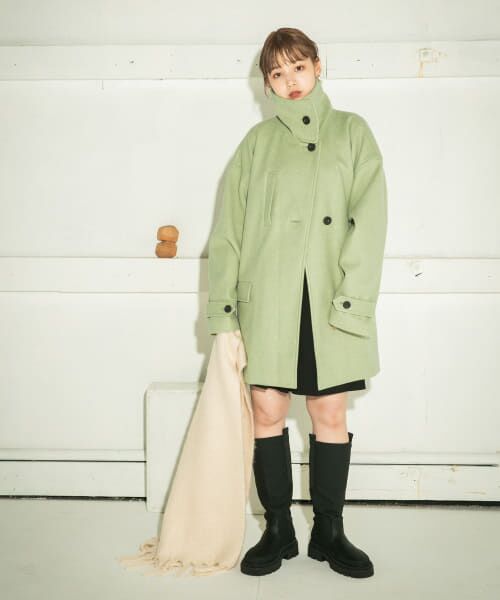 ＊＊KBF / ケービーエフ その他アウター | スタンドカラーコクーンミドルコート（PISTACHIO）