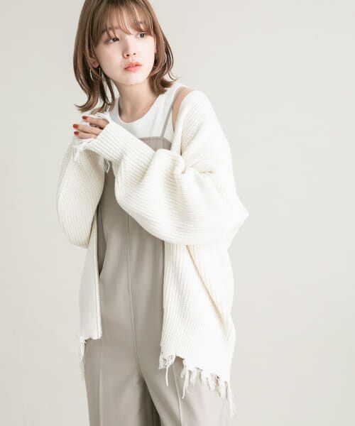 BEARDSLEY ローゲージボーダーカーデ　ホワイト　ニット カーディガン URBAN RESEARCH DOORS｜FORK&SPOON ウォッシャブルローゲージ