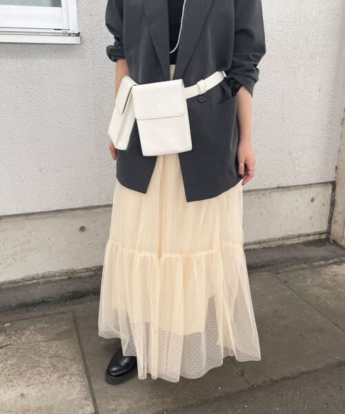 ＊＊KBF / ケービーエフ スカート | ティアードドットチュールスカート（IVORY）