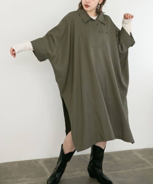 ＊＊KBF / ケービーエフ ワンピース | デザインポンチョワンピース（KHAKI）
