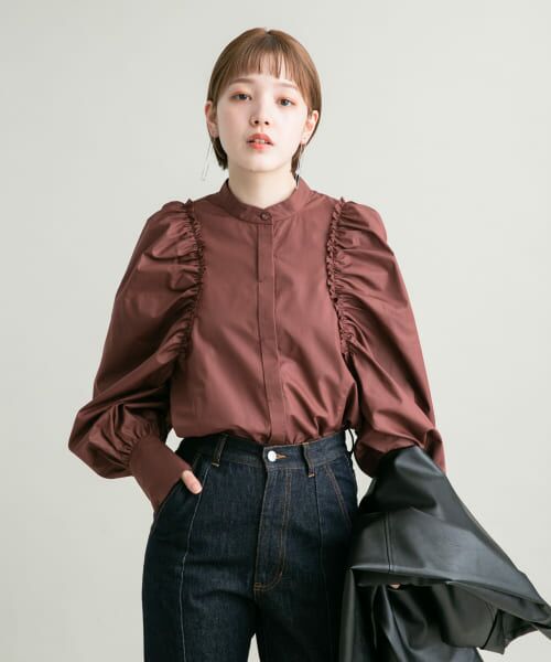 ＊＊KBF / ケービーエフ シャツ・ブラウス | カットオフボリュームスリーブブラウス（RED BROWN）