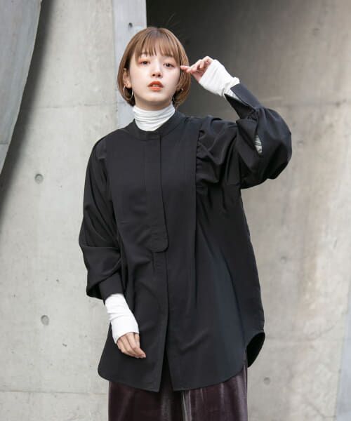 ＊＊KBF / ケービーエフ シャツ・ブラウス | ハイネックボリュームスリーブチュニック（BLACK）