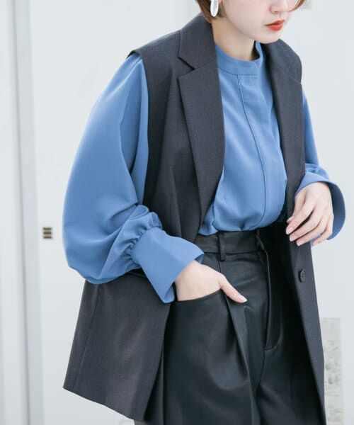 ＊＊KBF / ケービーエフ シャツ・ブラウス | ハイネックボリュームスリーブチュニック（BLUE）