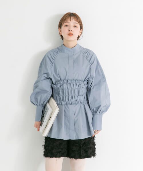 ＊＊KBF / ケービーエフ シャツ・ブラウス | シャーリングビスチェSETブラウス（BLUE）