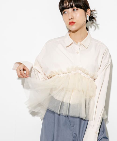 ＊＊KBF / ケービーエフ シャツ・ブラウス | チュールSETクロップドシャツ（IVORY）