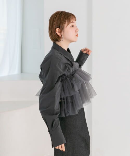 ＊＊KBF / ケービーエフ シャツ・ブラウス | チュールSETクロップドシャツ（CHARCOAL）