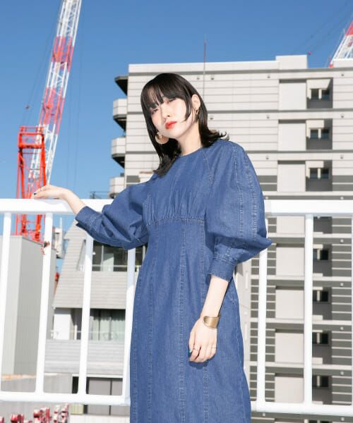 デニムワンピース ボリュームスリーブ ボリュームスリーブデニムワンピース（ワンピース）｜PUBLIC