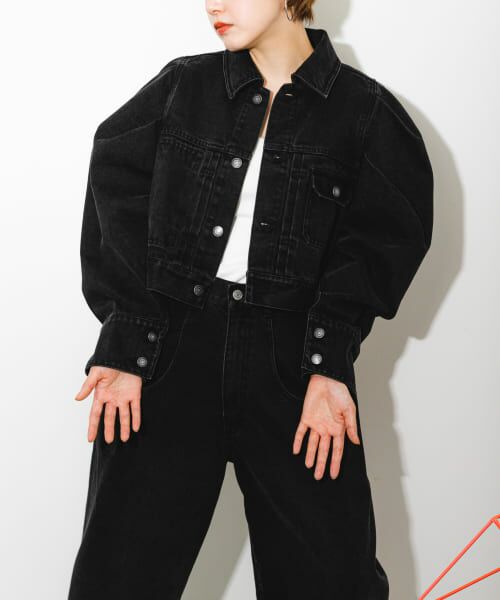 studioR330ダークデニム クロップドジャケット studioR330ダークデニム クロップドジャケット studioR330ダーク