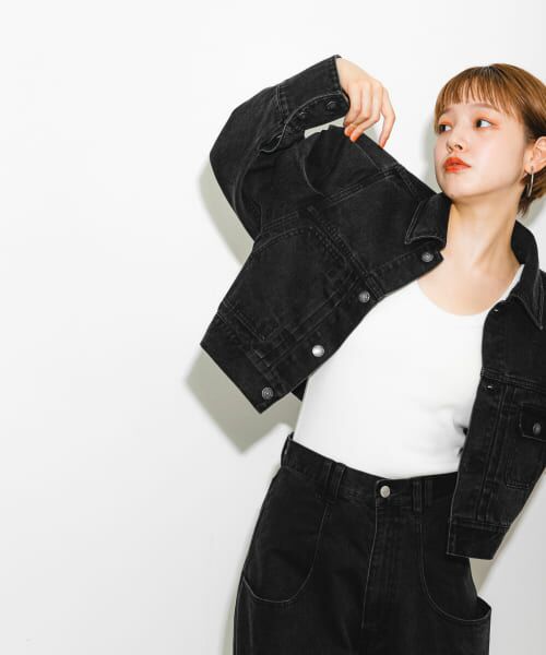   ブラック クロップドデニムジャケット クロップドデニムジャケット | ファッション通販サイト NUGU