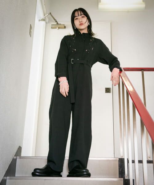 ＊＊KBF / ケービーエフ サロペット・オールインワン | エンブロイダリーオールインワン（BLACK）