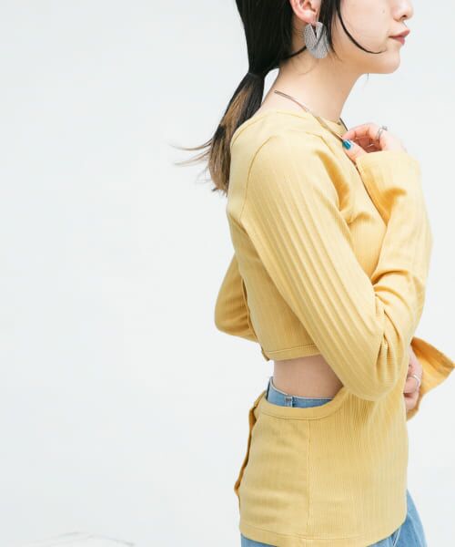＊＊KBF / ケービーエフ Tシャツ | カットアウトリブカットソー（YELLOW）