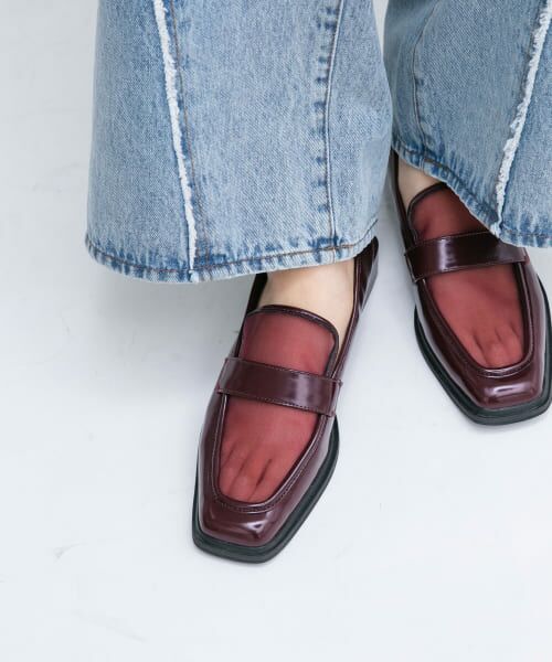＊＊KBF / ケービーエフ フラットシューズ | スクエアトゥメッシュローファー（WINE）