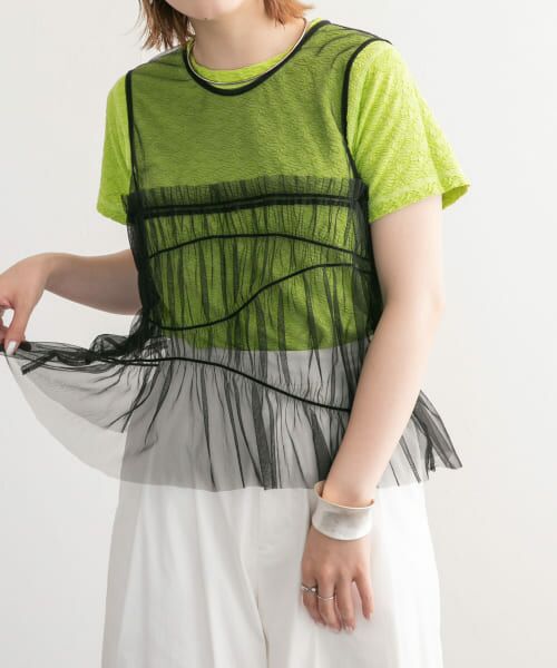 ＊＊KBF / ケービーエフ タンクトップ | シャーリングチュールタンクトップ（BLACK）