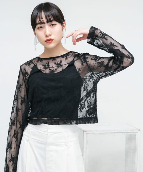 ＊＊KBF / ケービーエフ Tシャツ | レースシアートップス（BLACK）