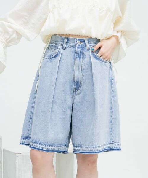 ＊＊KBF / ケービーエフ ショート・ハーフ・半端丈パンツ | タックショートデニム（L.BLUE）