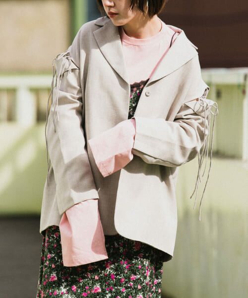 ＊＊KBF / ケービーエフ テーラードジャケット | リボンディティールジャケット（GREIGE）