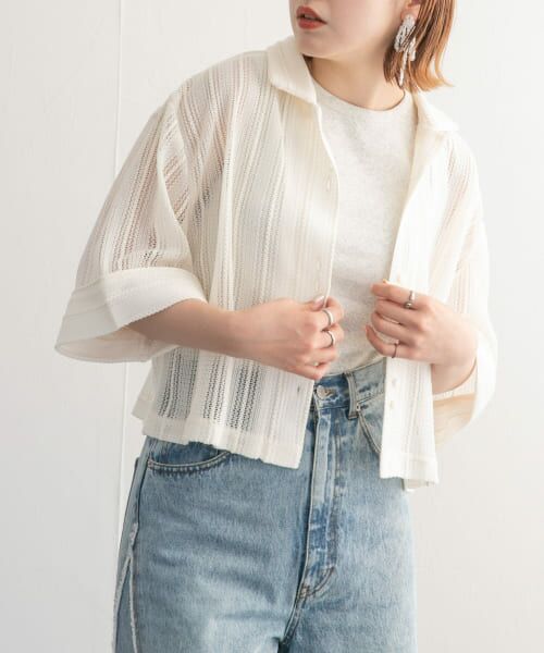 ＊＊KBF / ケービーエフ シャツ・ブラウス | オープンカラーストライプカットシャツ（OFF）