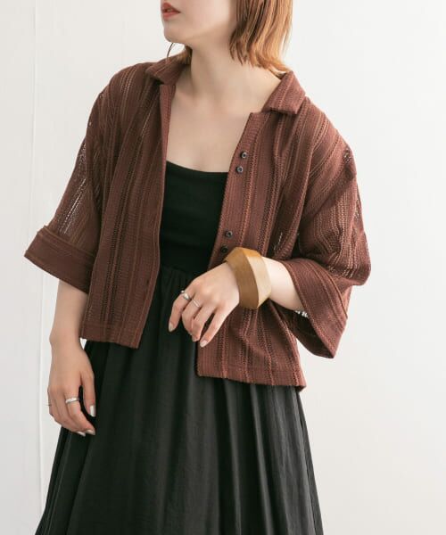 ＊＊KBF / ケービーエフ シャツ・ブラウス | オープンカラーストライプカットシャツ（BURGUNDY）