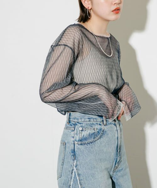 ＊＊KBF / ケービーエフ Tシャツ | リバーシブルレイヤードチュールカットソー（NAVY×WHT）