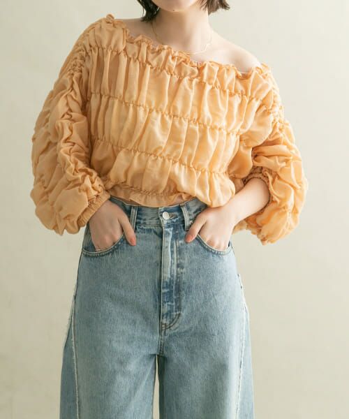 ＊＊KBF / ケービーエフ シャツ・ブラウス | マルチWAYシャーリングブラウス（ORANGE）